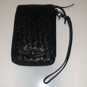 Elliott Lucca Black Woven Leather Zip Wristlet Wallet